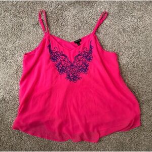 Torrid Sophie Pink Glo Blue Floral Embroidered Cami Tank Top 1 1X 14-16 15108236